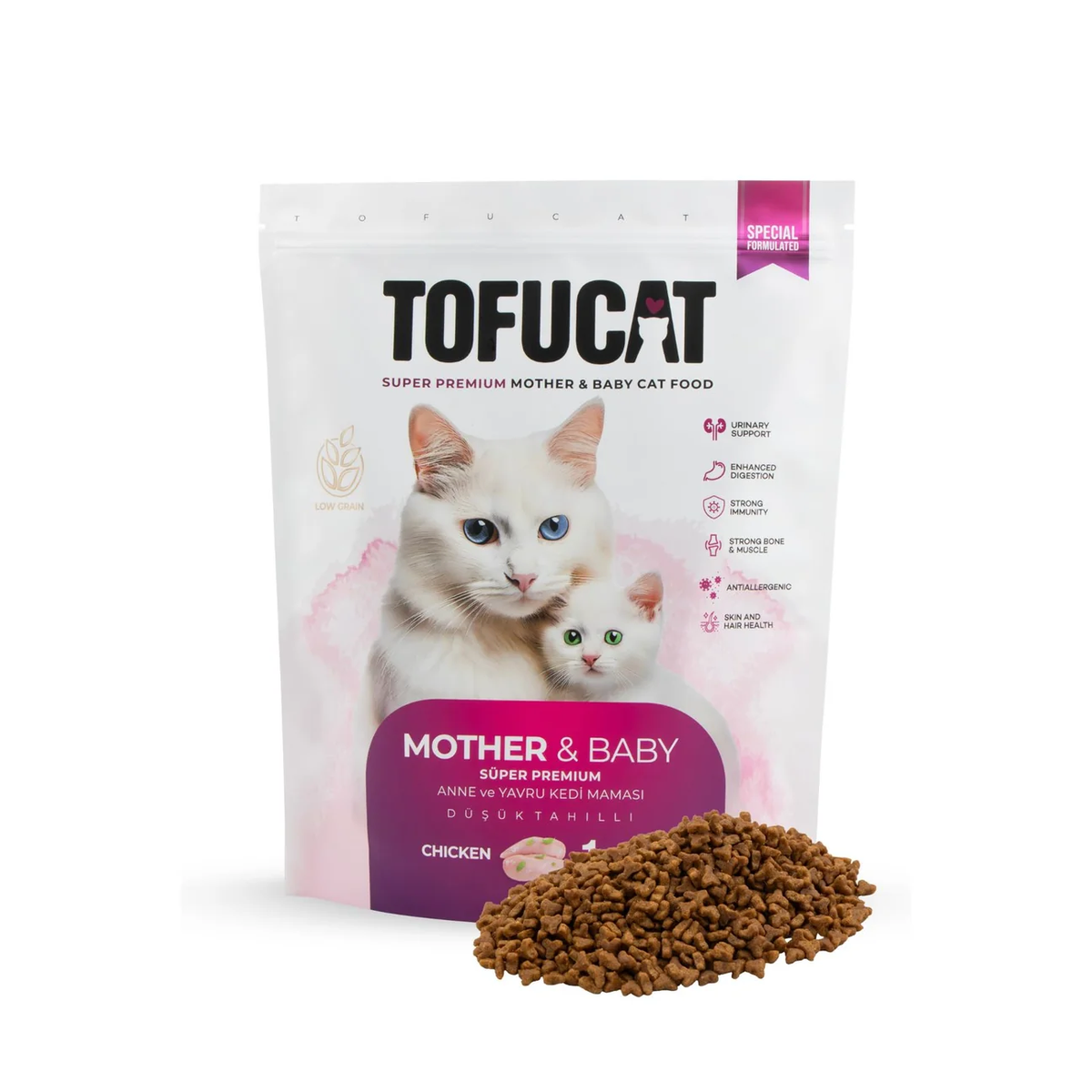Tofucat Super Premium Anne ve Yavru Tavuk Etli Düşük Tahıllı 1,5 kg paket görseli