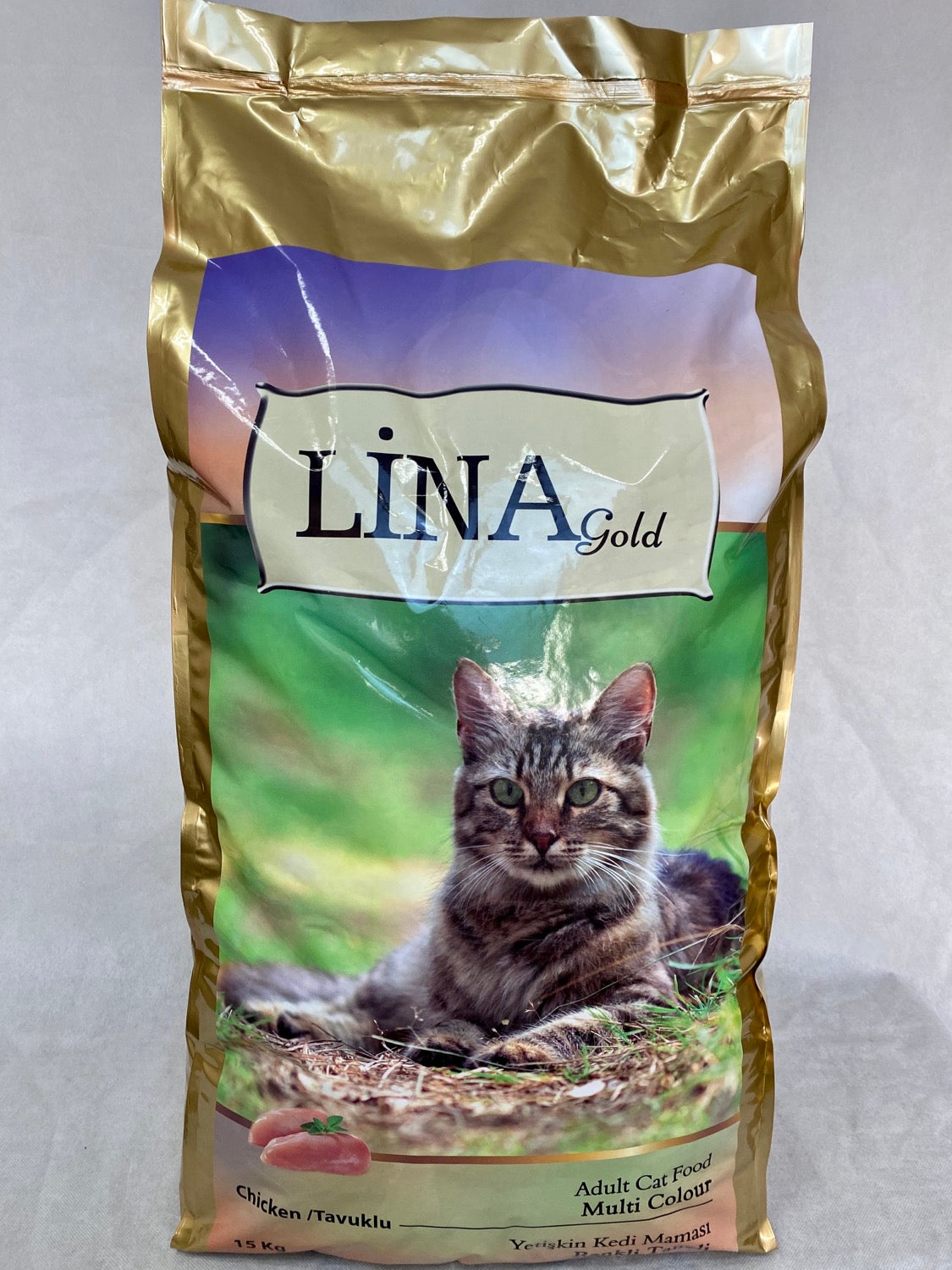 Lina Gold Yetişkin Kediler için Renkli Taneli Tavuklu Mama 15 kg paket görseli