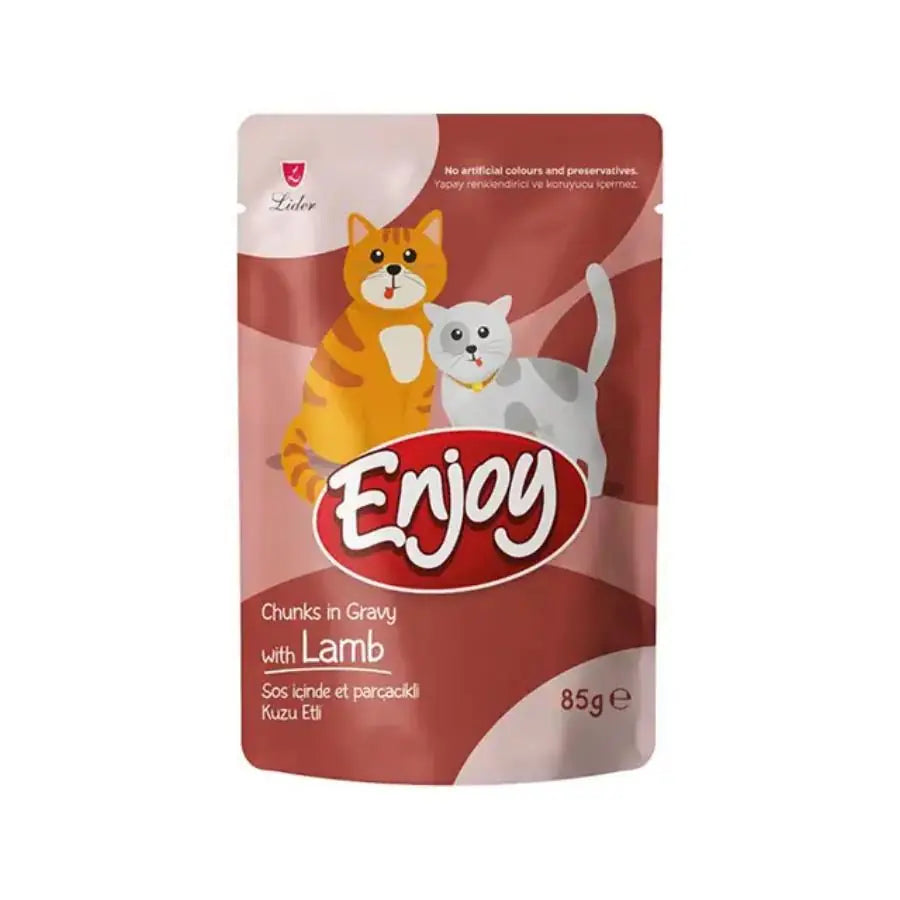 Enjoy Pouch Sos İçinde Et Parçacıklı Kuzu Etli Yetişkin Kedi Konservesi 85 g paket görseli