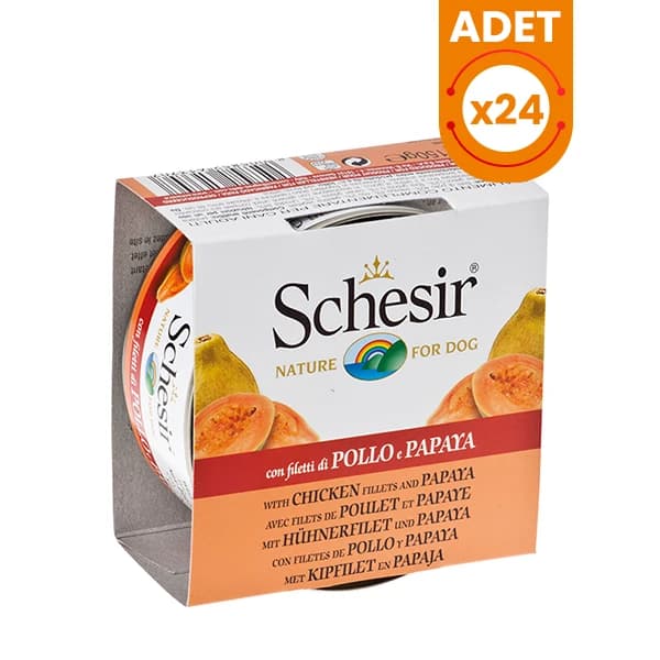 Schesir Tavuk ve Papaya Konserve Köpek Maması 24 Adet / 150 g paket görseli
