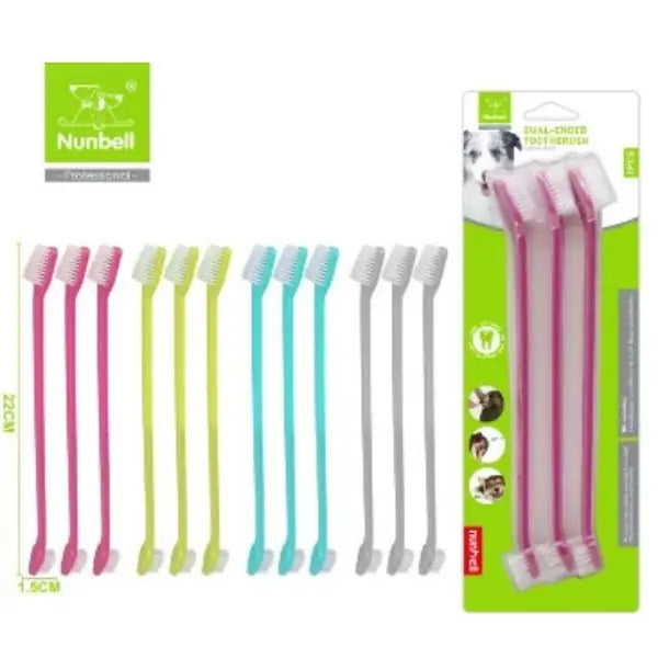 Nunbell İki Uçlu Kedi ve Köpek Diş Fırçası 3 Adet / 22 Cm paket görseli