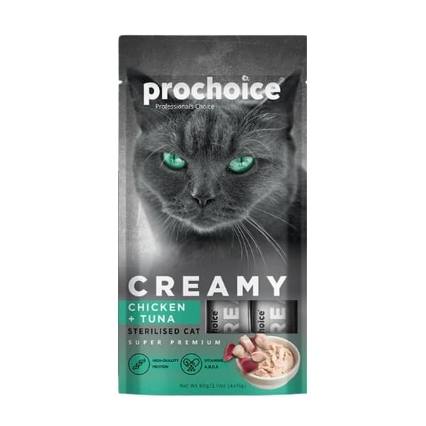 Prochoice Creamy Tavuklu ve Ton Balıklı Sıvı Kedi Ödül Maması 4x15 g / 1 Adet paket görseli