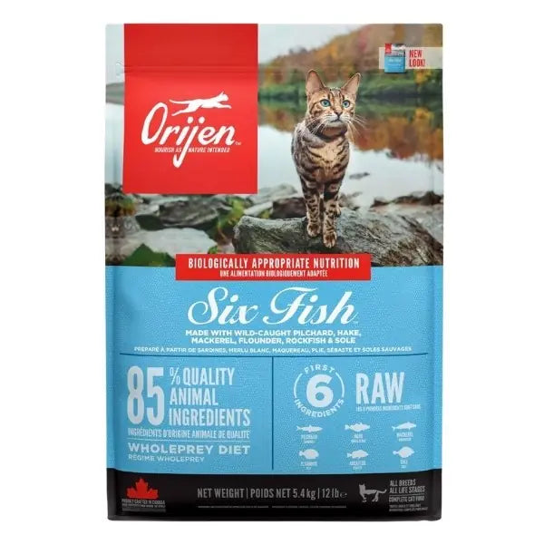 Orijen Six Fish Tahılsız Balık Yavru ve Yetişkin Kedi Maması 5,4 kg paket görseli