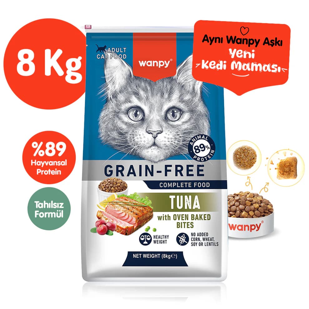 Wanpy Ton Balıklı Tahılsız Yetişkin Kedi Maması 8 kg paket görseli