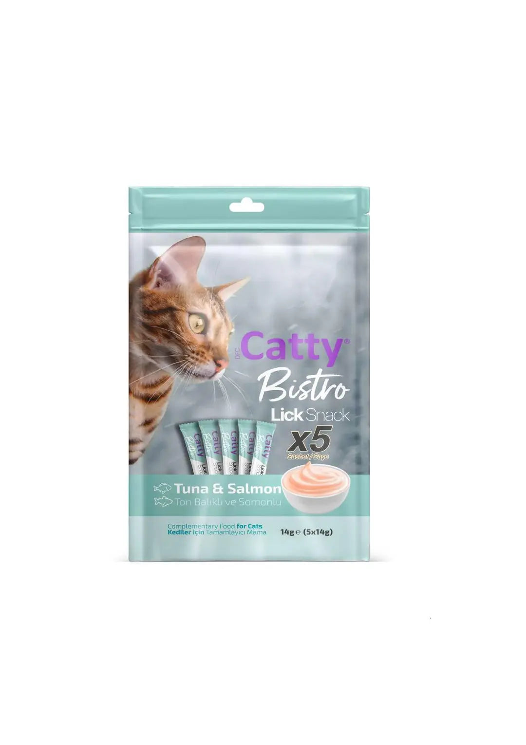Catty Bistro Ton Balıklı ve Somonlu Yetişkin Kedi Krema Ödülü 5 x 14 g paket görseli