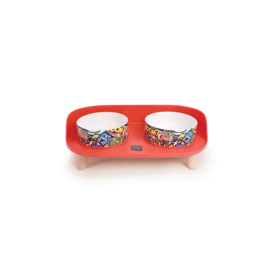 M-Pets Altıtude Urban Style Kırmızı 2'li Mama Kabı Standı Kırmızı paket görseli