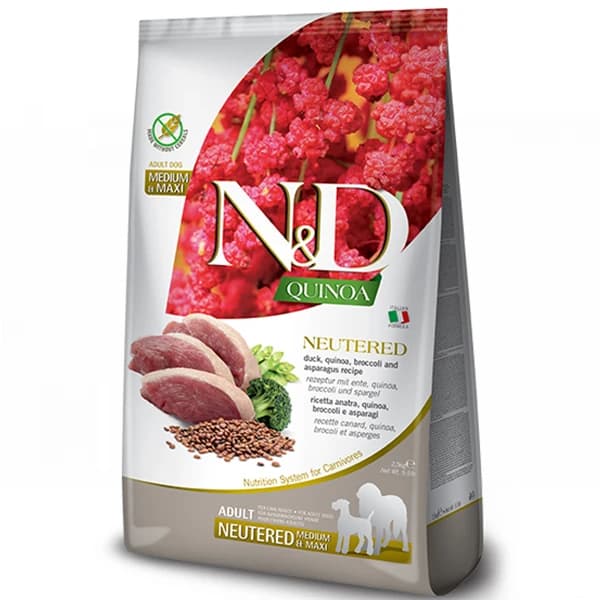 N ve D Quinoa Ördekli Orta ve Büyük Irk Kısırlaştırılmış Köpek Maması 12 kg paket görseli