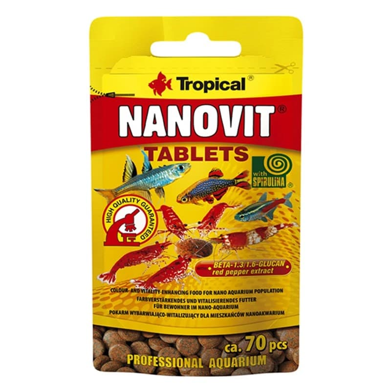 Tropical Nanovit Spirulina Akvaryum Balıkları için Renklendirici Tablet Yem 70 Adet / 10 g paket görseli