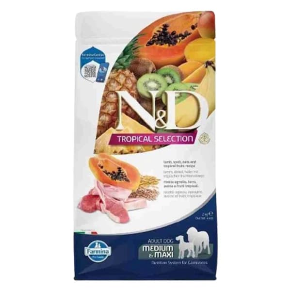 N ve D Tropical Selection Kuzu Etli Orta ve Büyük Irk Yetişkin Köpek Maması 2 kg paket görseli