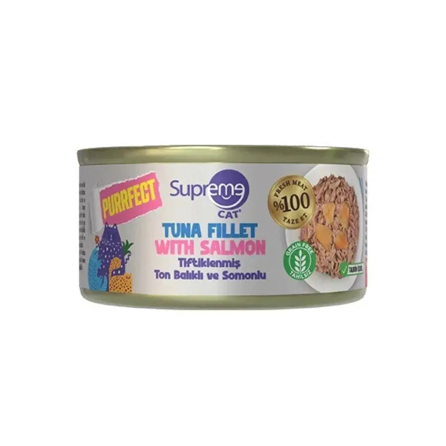 Supreme Cat Purrfect Tiftiklenmiş Ton Balıklı ve Somonlu Yetişkin Kedi Konservesi 70 g paket görseli
