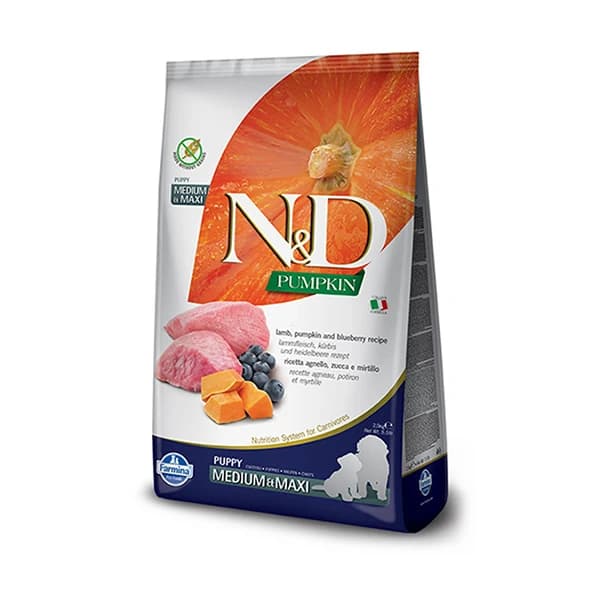 N ve D Pumpkin Balkabaklı Kuzu Etli Orta ve Büyük Irk Yavru Köpek Maması 12 kg paket görseli