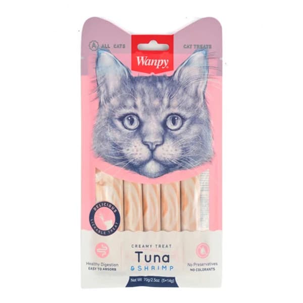 Wanpy Ton Balığı ve Karidesli Sıvı Kedi Ödül Maması 5x14 g / 1 Adet paket görseli