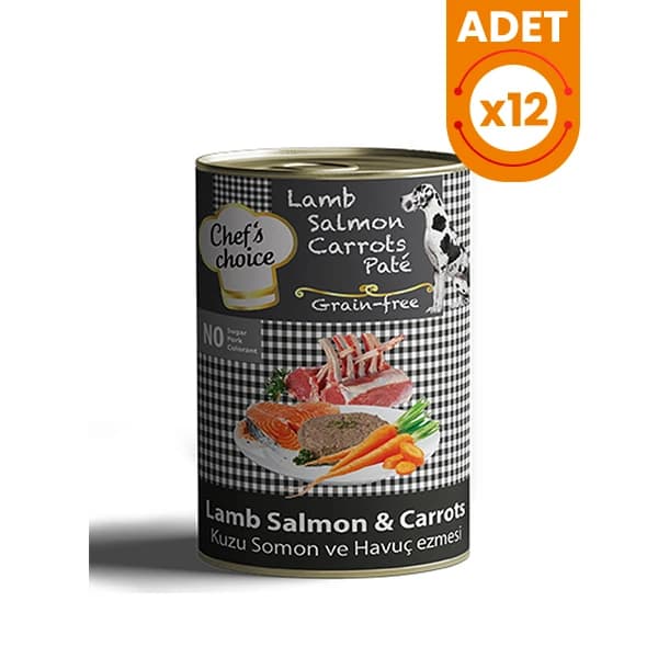 Chefs Choice Kıyılmış Kuzu Etli ve Somonlu Yetişkin Köpek Konservesi 12 Adet / 400 g paket görseli