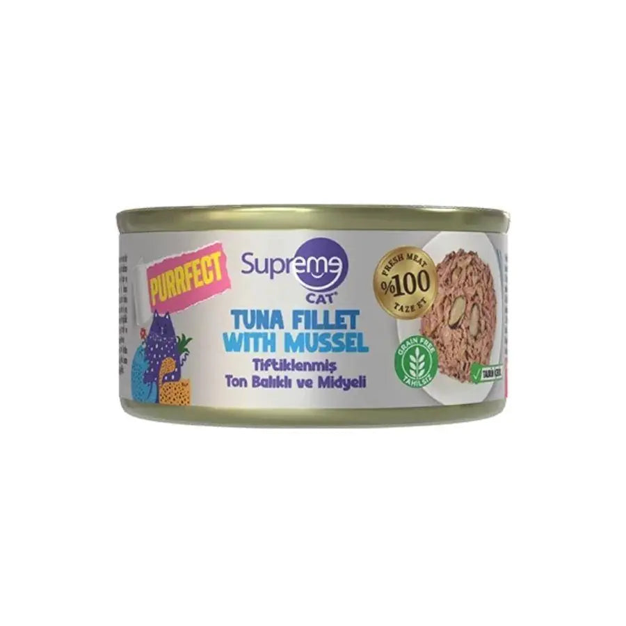 Supreme Cat Purrfect Tiftiklenmiş Ton Balıklı ve Midyeli Yetişkin Kedi Konservesi 70 g paket görseli