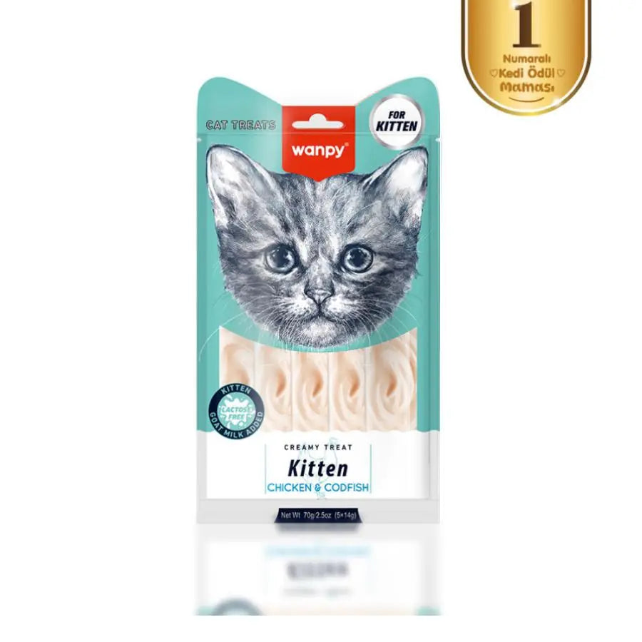 Wanpy Tavuklu ve Morinalı Yavru Kedi Krema Ödülü 5×14 g paket görseli