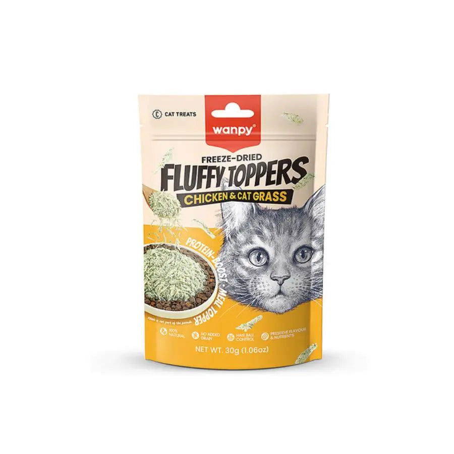 Wanpy Fluffy Topper Dondurularak Kurutulmuş Tavuklu ve Kedi Otlu Kedi Ödül Maması 30 g paket görseli