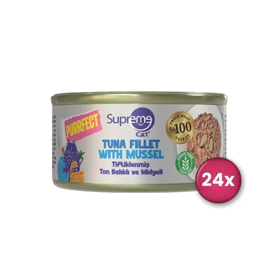Supreme Cat Purrfect Tiftiklenmiş Ton Balıklı ve Midyeli Yetişkin Kedi Konservesi 70 g paket görseli