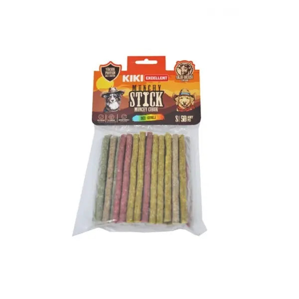 Kiki Excellent İnce Munchy Sığır Derisinden Çubuk Kemik Köpek Ödülü Renkli / 50 Adet paket görseli