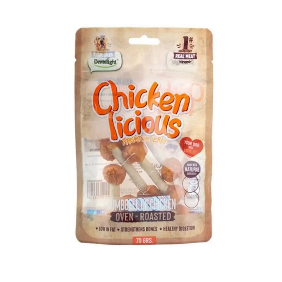 Dentalight Chicken Dumbell Tavuk Etli Köpek Ödül Dambılı 70 g paket görseli