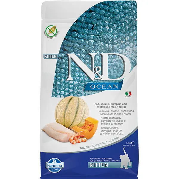 N ve D Ocean Morina Balık Karides ve Kavunlu Yavru Kedi Maması 1,5 kg paket görseli