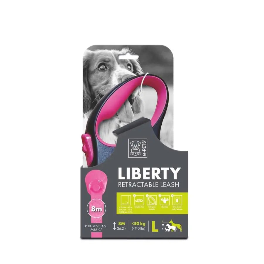 M-Pets Liberty Pembe Otomatik Şerit Köpek Gezdirme Tasması 8 Mt paket görseli