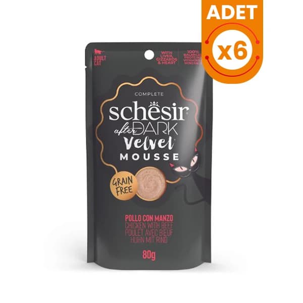 Schesir After Dark Velvet Mousse Tavuklu ve Sığır Etli Yetişkin Kedi Yaş Maması 6 Adet / 80 g paket görseli