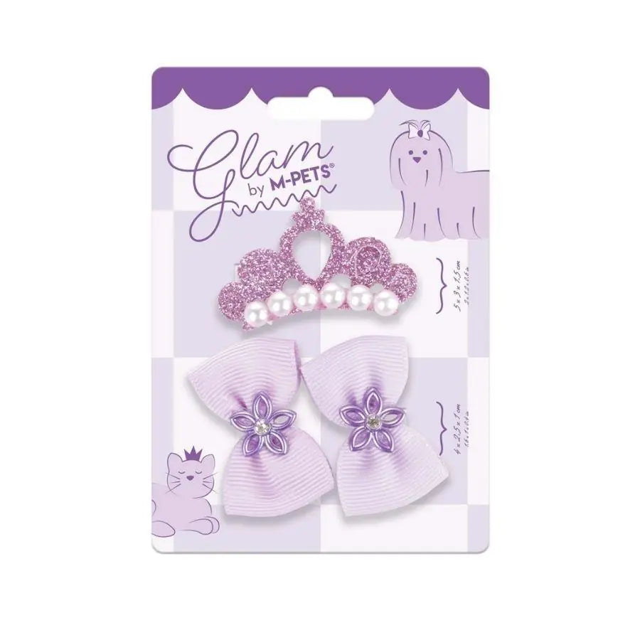 M-Pets Glam Taç ve Fiyonklu Kedi ve Köpekler İçin Aksesuar Toka Mor paket görseli