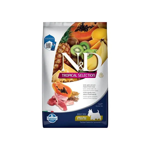 N ve D Tropical Selection Kuzu Etli ve Tropical Meyveli Mini Irk Yetişkin Köpek Maması 1,5 kg paket görseli