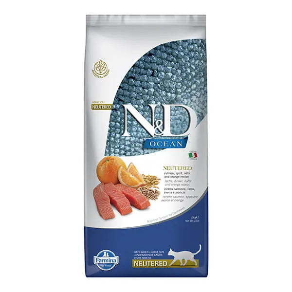 N ve D Ocean Somonlu ve Portakallı Kısırlaştırılmış Kedi Maması 10 kg paket görseli