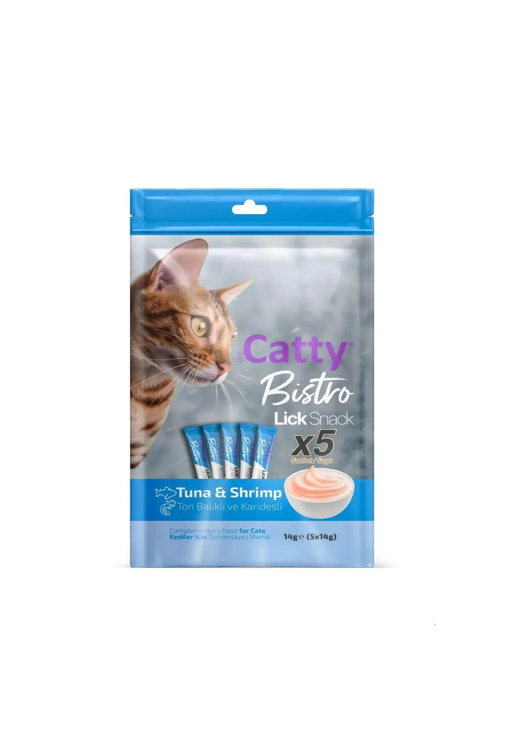 Catty Bistro Ton Balıklı ve Karidesli Yetişkin Kedi Krema Ödülü 5 x 14 g paket görseli