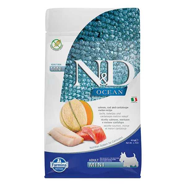 N ve D Ocean Somon ve Morina Balıklı Mini Yetişkin Köpek Maması 2,5 kg paket görseli