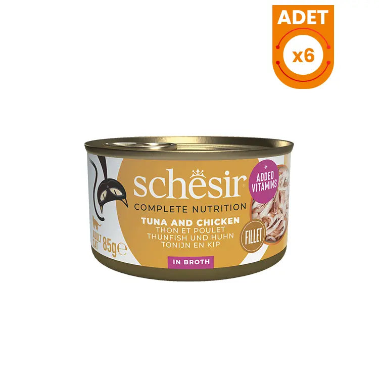 Schesir Ton Balıklı ve Tavuklu Naturel Konserve Kedi Maması 6 Adet / 85 g paket görseli