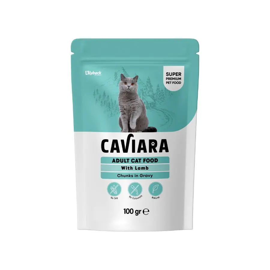 Caviara Pouch Sos İçinde Et Parçacıklı Kuzu Etli Yetişkin Kedi Konservesi 100 g / 1 paket görseli
