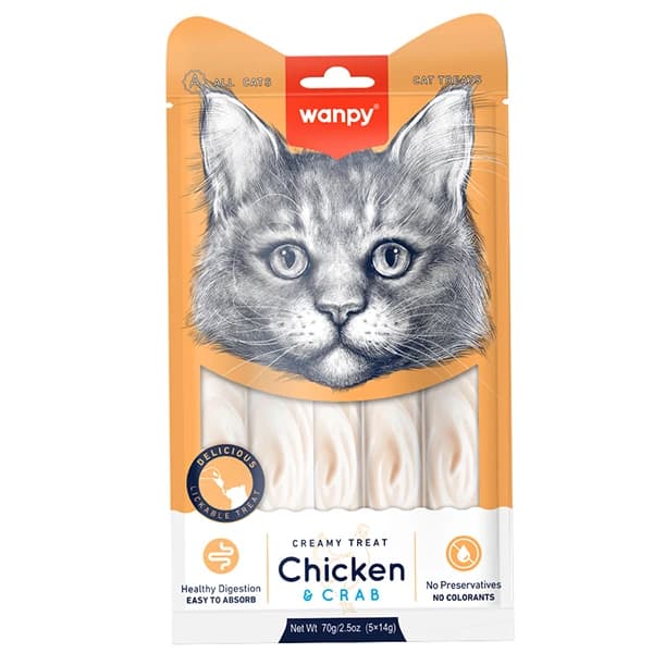 Wanpy Kremalı Tavuk ve Yengeçli Kedi Ödül Maması 1 Adet / 5x14 g paket görseli