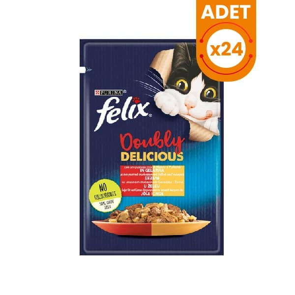 Felix Taze Sığır Etli ve Kümes Hayvanlı Jöleli Pouch Yetişkin Yaş Kedi Maması 85 g paket görseli