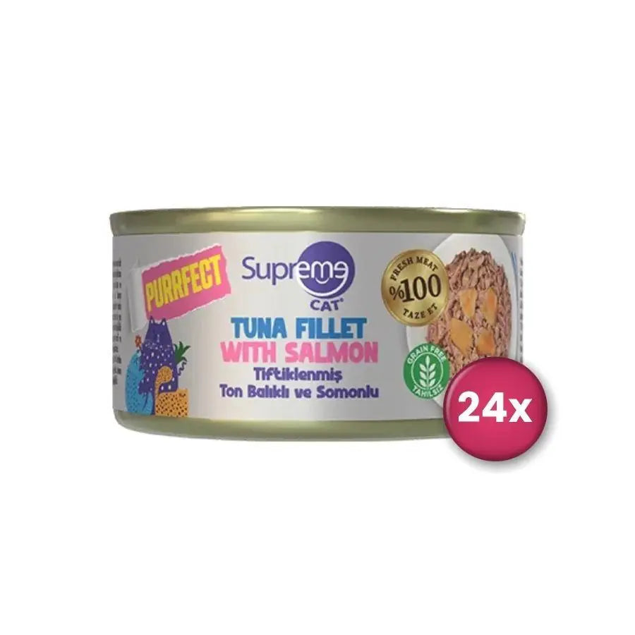 Supreme Cat Purrfect Tiftiklenmiş Ton Balıklı ve Somonlu Yetişkin Kedi Konservesi 70 g paket görseli