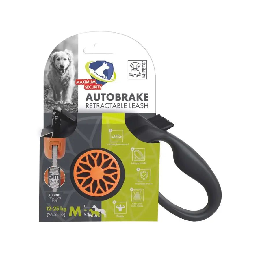 M-Pets Autobreake Turuncu Otomatik Şerit Köpek Gezdirme Tasması 5 Mt / M paket görseli