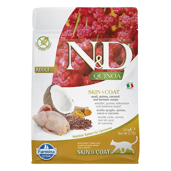 N ve D Quinoa Skin Coat Bıldırcın Yetişkin Kedi Maması 1,5 kg paket görseli
