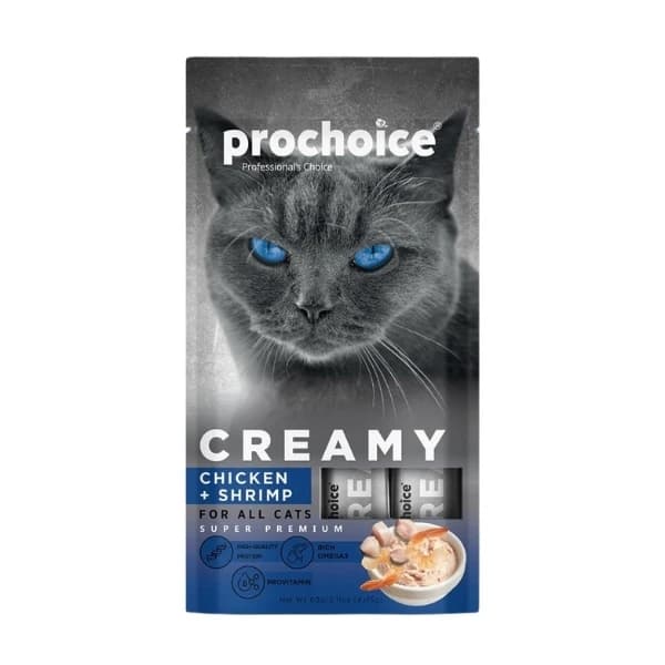 Prochoice Creamy Tavuklu ve Karidesli Sıvı Kedi Ödül Maması 4x15 g / 1 Adet paket görseli