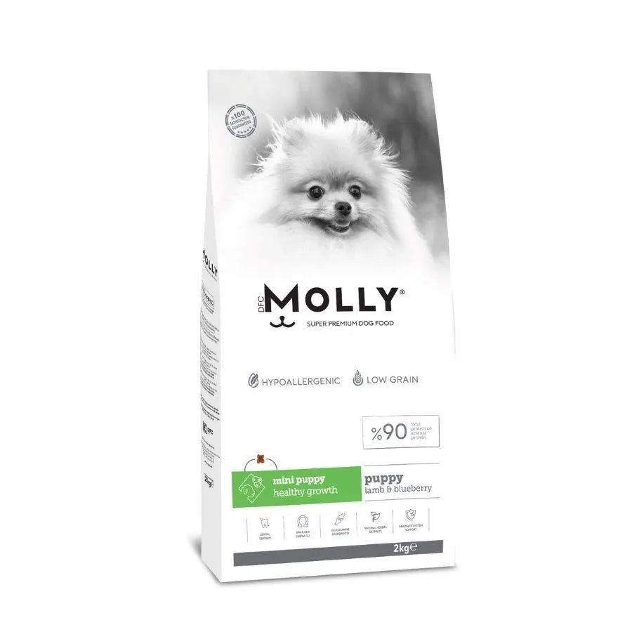 Molly Düşük Tahıllı Hypoallergenic Kuzulu ve Yaban Mersinli Küçük Irk Yavru Köpek Maması 2 kg paket görseli