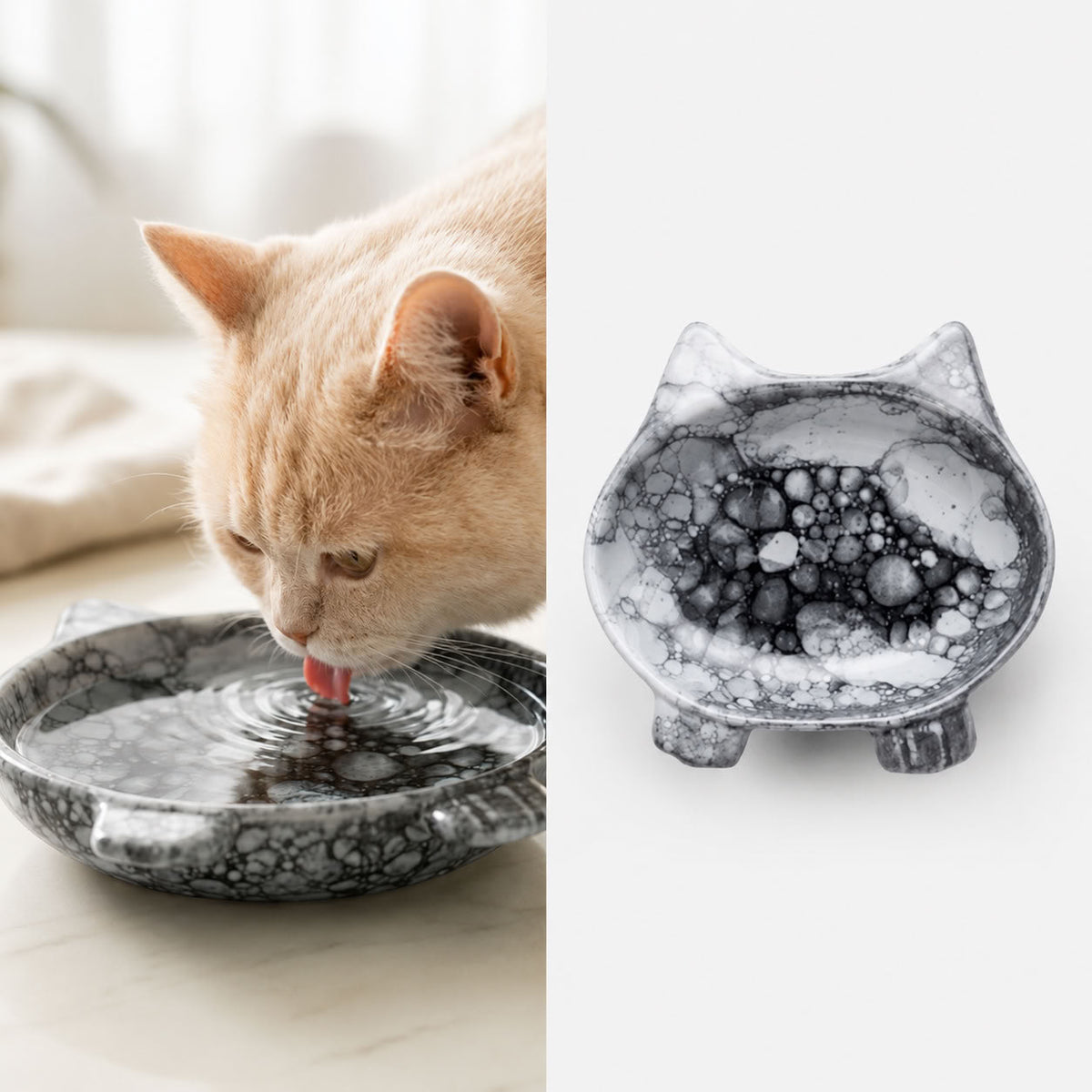 Kedi Model Seramik Mama ve Su Kabı - Beyaz