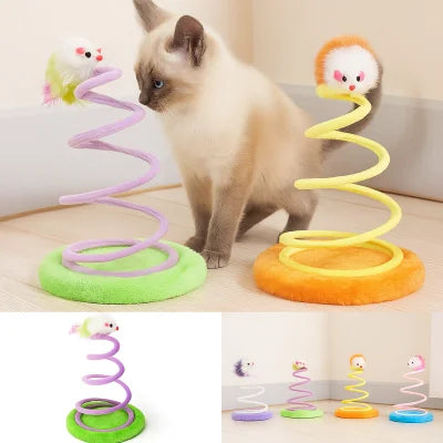 Ahşap Tabanlı Yaylı Spiral Kedi Hacıyatmaz Oyuncak