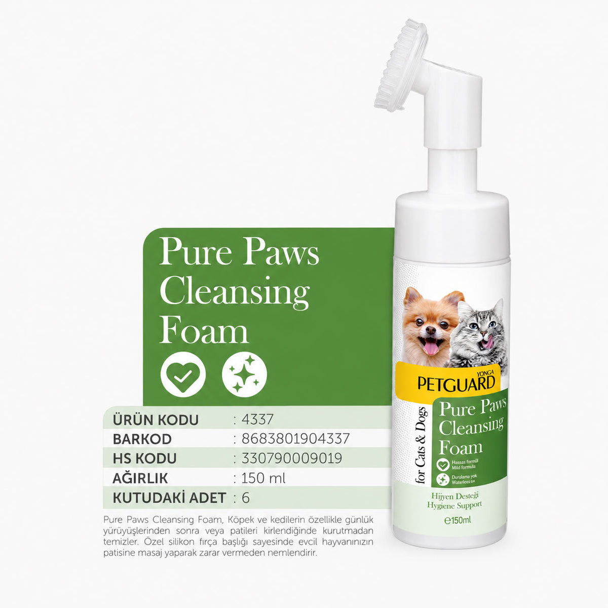 Petguard Pati̇ Temi̇zleme Köpüğü Kedi̇ Köpek 150 Ml