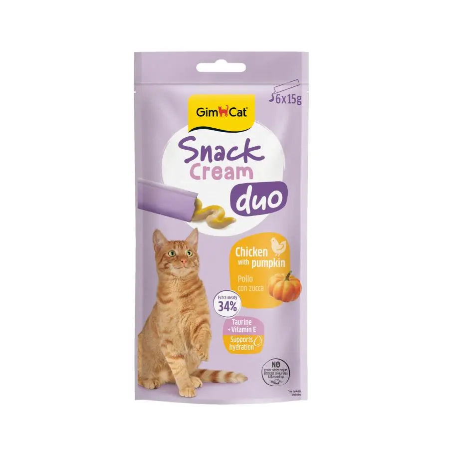 GimCat Snack Cream Duo Tavuklu & Balkabaklı Kedi Ödülü 6x15Gr paket görseli