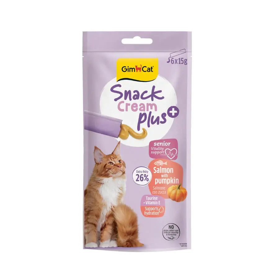 GimCat Snack Cream Senior Somonlu & Balkabaklı Kedi Ödülü 6x15Gr paket görseli