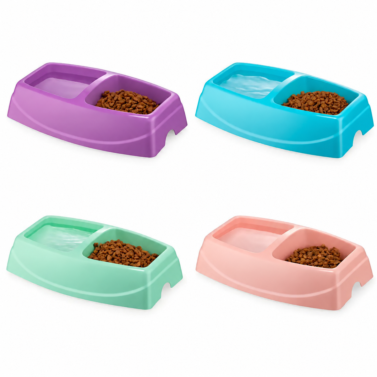 Büyük boy ikili plastik mama ve su kabı, dört renk seçeneği
