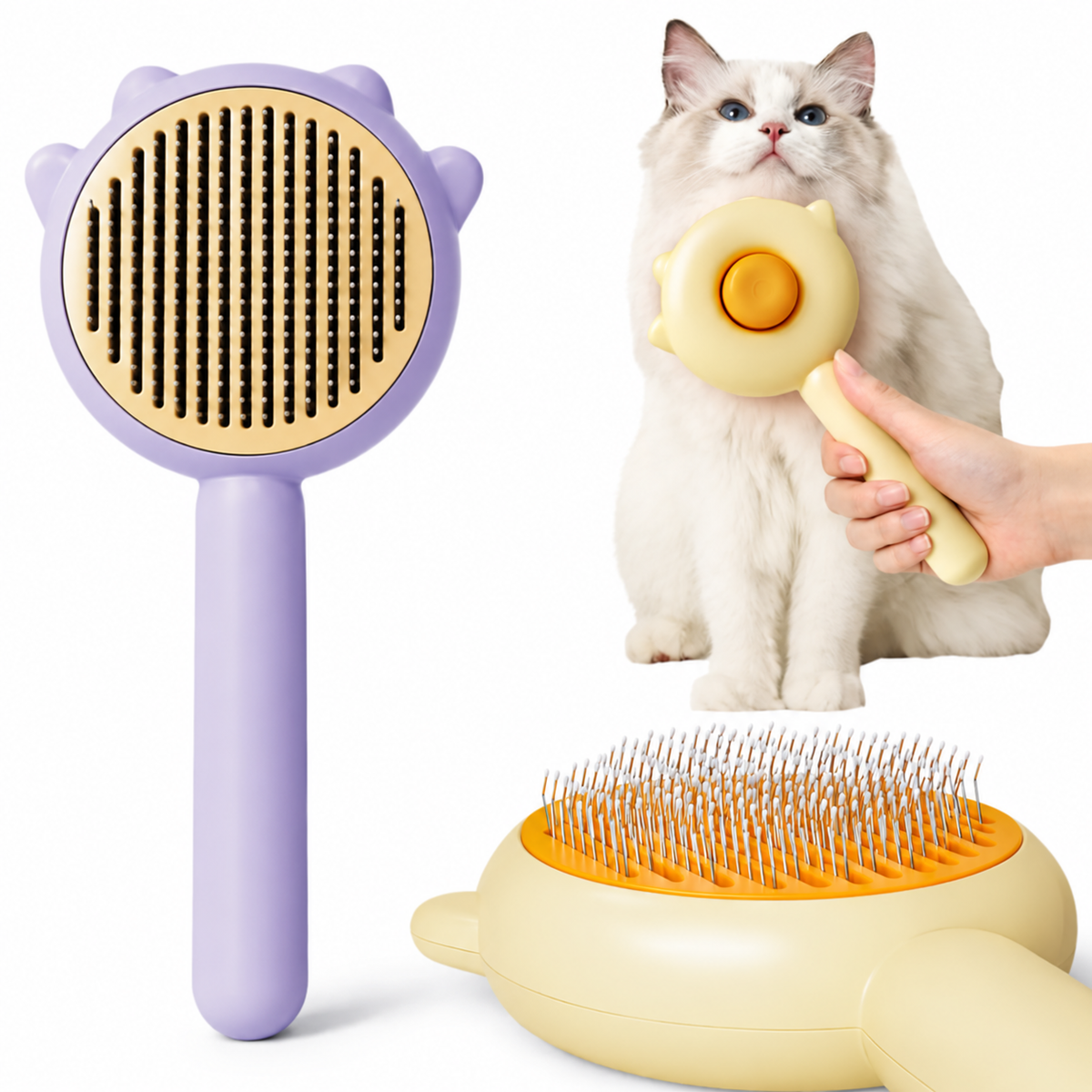 Otomatik Tuşlu Kedi Köpek Kulaklı Tüy Toplama Tarağı KUTULU