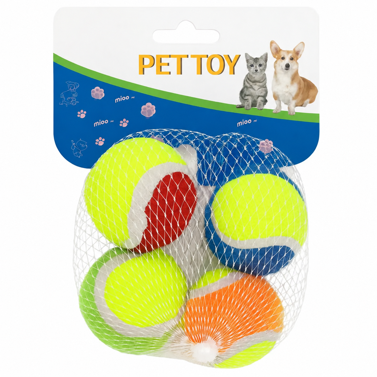 Dörtlü sert mini tenis topu, 4 cm, karton askılı