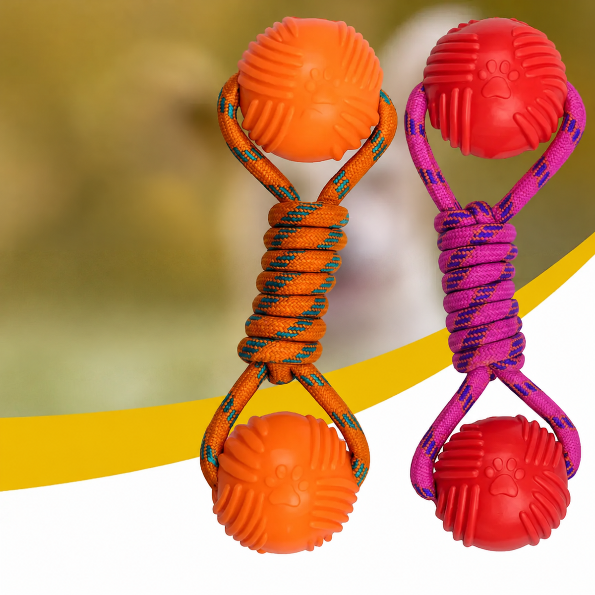 Halatlı Kauçuk Dumbell Köpek Isırma Oyuncağı (Karton Askılı)