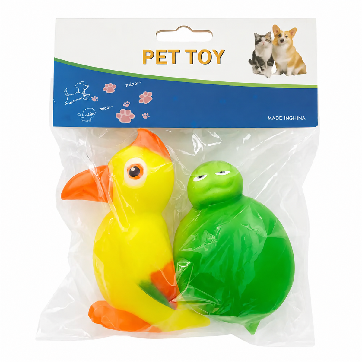 İkili paket sesli ördek ve kurbağa kedi köpek oyuncağı, 12 cm